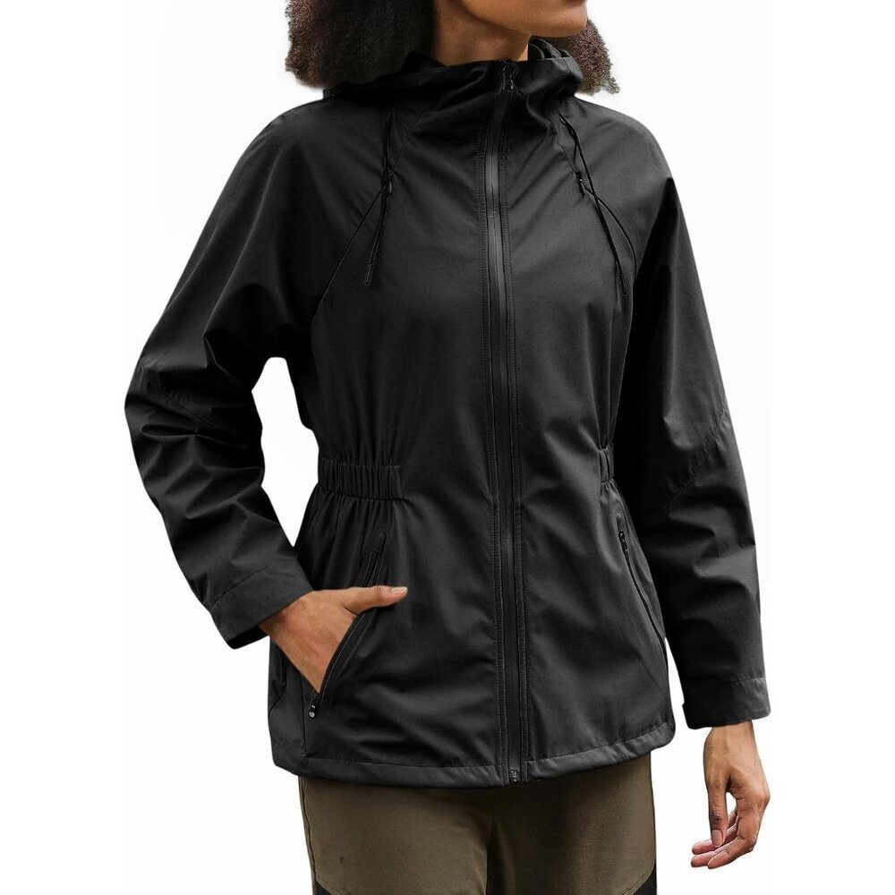 Women's Waterproof Rain Jacket Lightweight Hooded Windbreaker with Pockets